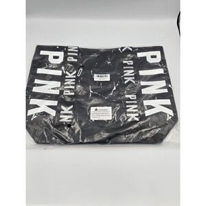 Victoria's Secret PINK Logo Zip Top Tote Gym Book Bag Black Marble NWT